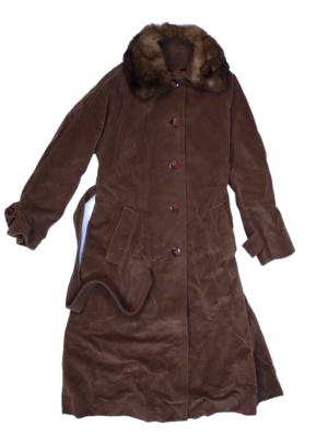 Furs by Francis Women Solid Brown Button Front Tie Waist Coat Faux