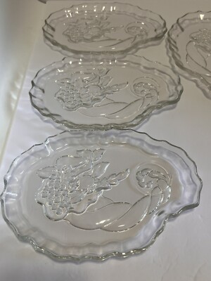 VTG Set Of 4 MCM Federal Glass Gaiety Cornucopia 10” Etched Clear