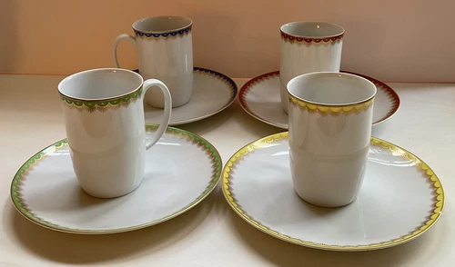 Set of  4  Vintage FITZ & FLOYD   7 1/2” Diameter Plates And Cups