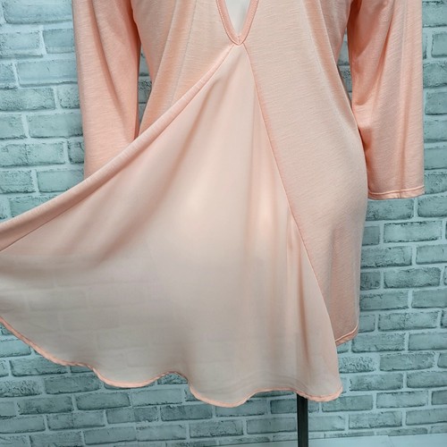 Torrid 1X Peach Slub Knit 3/4 Chiffon Inset Crisscross Back Babydoll Top - Picture 6 of 8