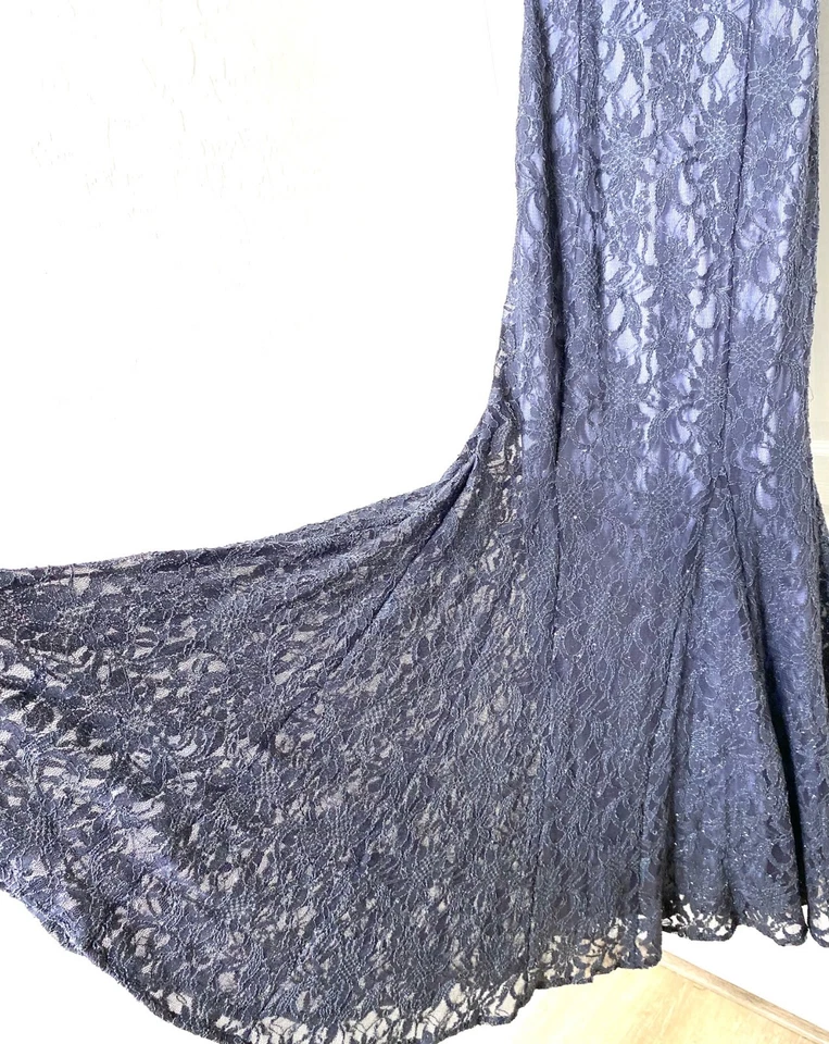 Vestido Camille La Vie Acero Carbón Cordón Festoneado Encaje Brillo 2 XS MAC DUGGAL Foto 4 de 4