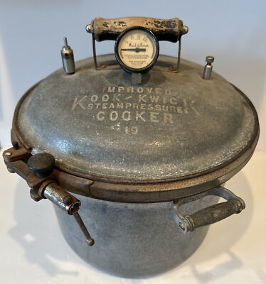 #ad Pressure Cooker Kook Kwick Steam #19 Safety Seal Vintage 15” Round x 15” Tall $29.99