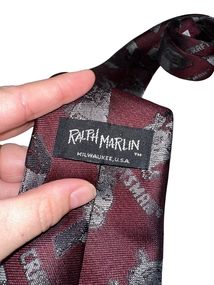 Taladros artesanales Ralph Marlin vintage corbata gris granate hecha en EE. UU. manitas Foto 3 de 4