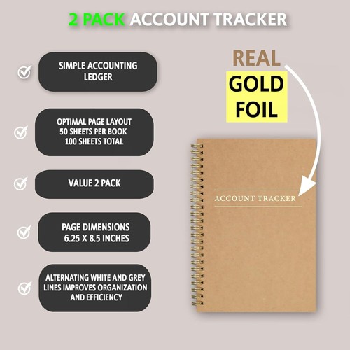 2 Pack Accounting Ledger Books for Home Budget Tracking, Business 2-PACK - Picture 2 of 3