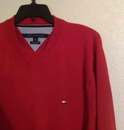 Tommy Hilfiger Large Pima Cotton V Neck Red Long Sleeve Sweater Pullover Sz XLT - Picture 5 of 6