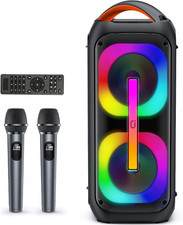 Karaoke Machine with Two Wireless Microphones, Portable Bluetooth Speaker with T
