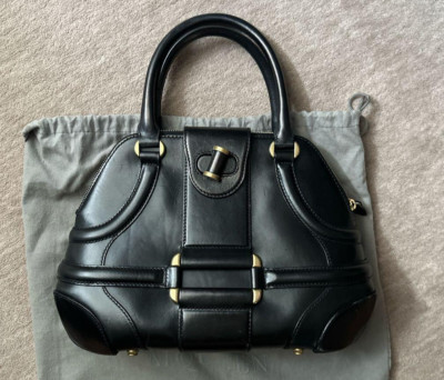 Alexander McQueen Leather Hand bag Black Gold Turnlock Rare Used