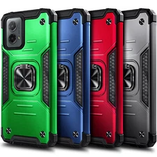 For Motorola Moto g POWER (2024) 5G Shockproof Ring Stand Case w/ Tempered Glass