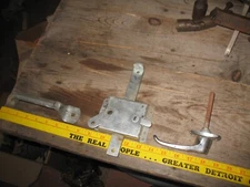 USED GARAGE DOOR HARDWARE HANDLE, SPRING LOADED SLIDE LOCK & L HANDLE