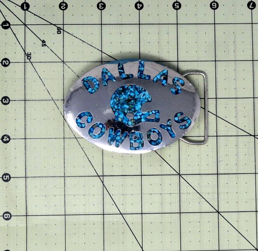 Dallas Cowboys Belt Buckle Football Helmet Blue Stone Inlay Vtg 70s 80s .QRT042 - Image 3 of 4
