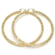 Women 14K Gold Filled Extra Large Round 4mm THICK Glitter Hoop Earrings 80mm