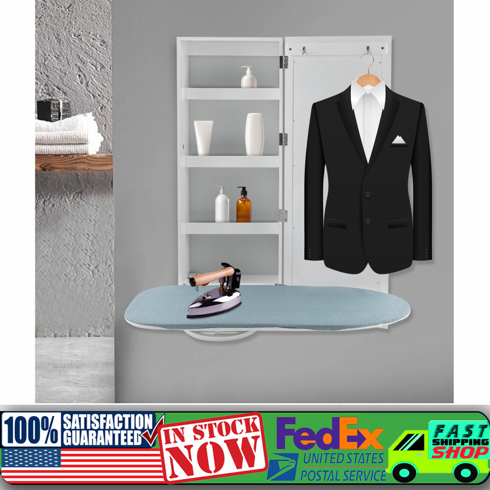 Modern Foldable Wall Mount Ironing Board Cabinet Built in Swivel Board w/Mirror-image