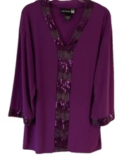 Antthony Original Embellished V Neck Shirt Purple Sz PL Stretch Women CB65H