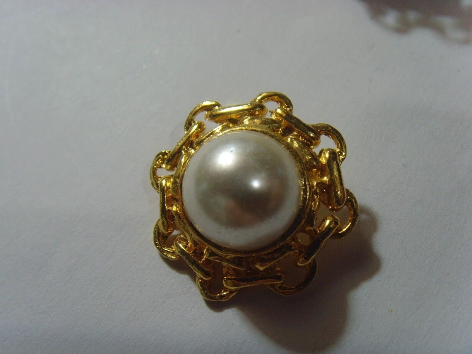 4 antique 30 mm matching gold tone metal faux pearl collector buttons 51910 - Image 4 of 4