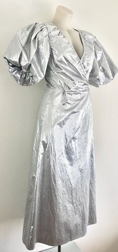 Les Coyotes De Paris Silver Wrap Audie Dress S Glitter FR36-AU8 Puffy Sleevesđź‘‘ - Picture 8 of 20