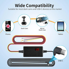 Dash Cam Hardwire Kit 12V-24V to 5V/3A Voltage Display 24/7 Parking Mode Acc Low