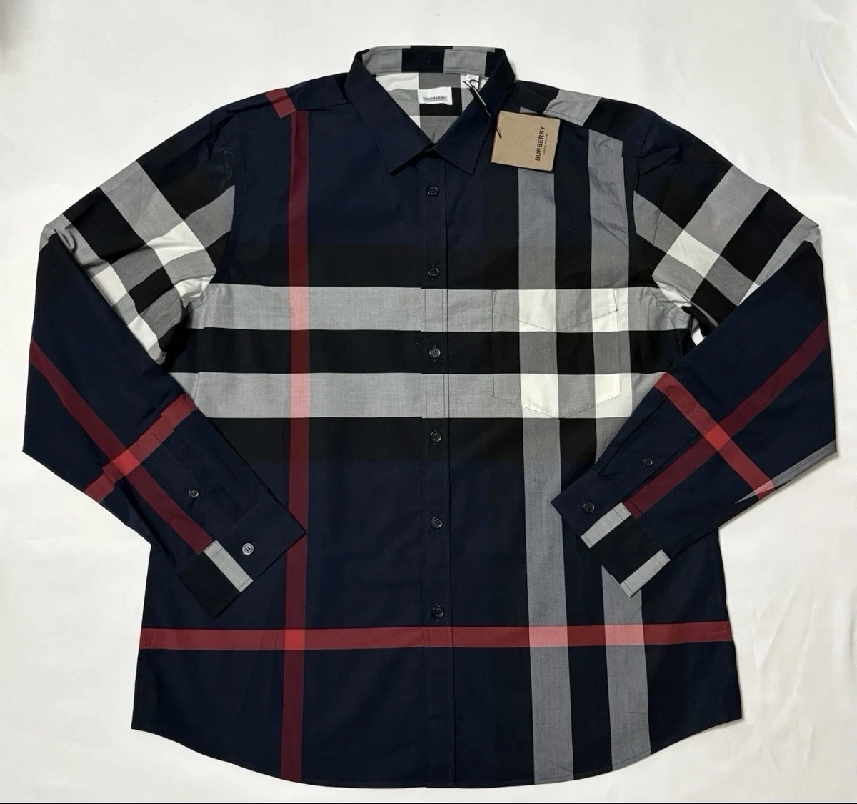 burberry men's blue dress shirt Burberry Brit Blue Button Down Logo Collared Shirt Long Sleeve Large   THE-ECHELON