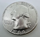 1964 Denver Mint USA Washington Quarter Dollar 90% Silver 25c Coin Mint D A09