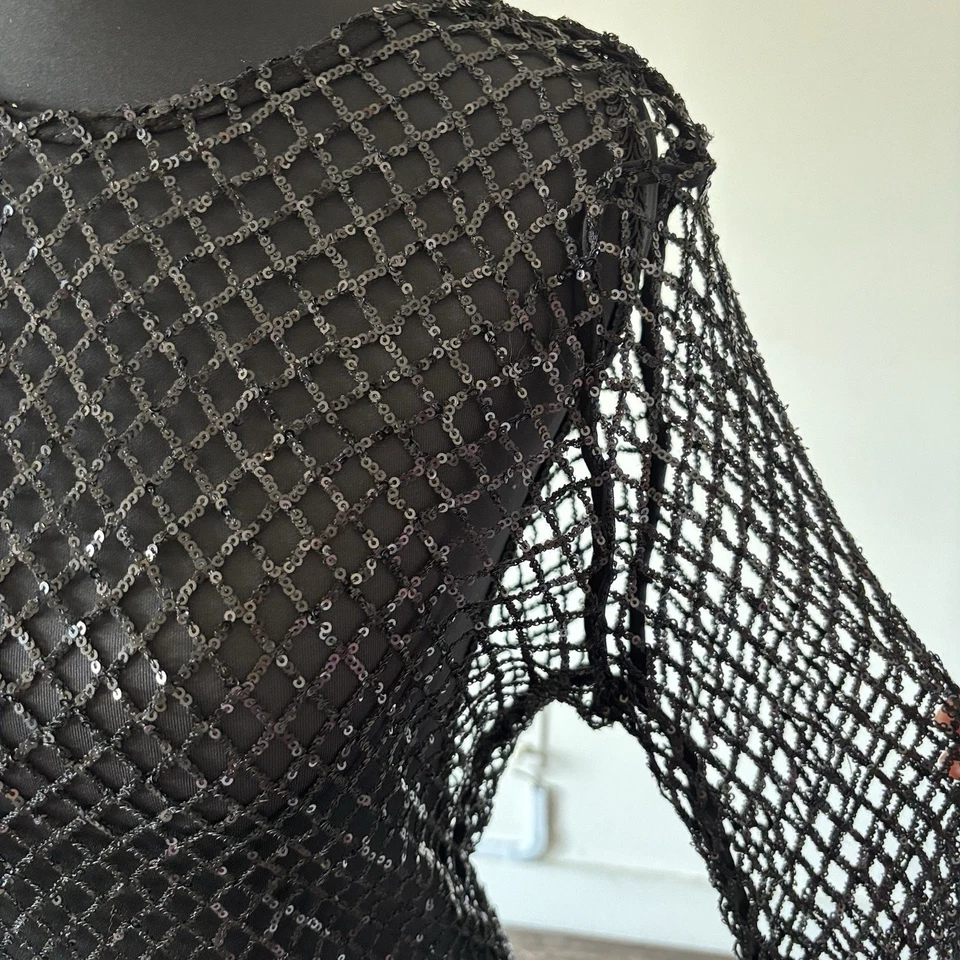 Hausen Black Knit Sequin Maxi Dress Goth Whimsigoth Fishnet Long Sleeve Sz M - Image 4 of 4