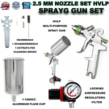 2.5mm HVLP Gravity Feed SPRAY GUN Kit W/Regulator Auto Paint Primer Metal Flake.