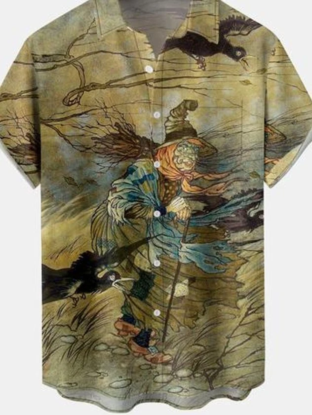 Halloween Print Short Sleeve Hawaiian Shirt