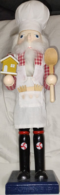 Chef Nutcracker with Gingerbread House, Spoon, Red White Outfit, Christmas