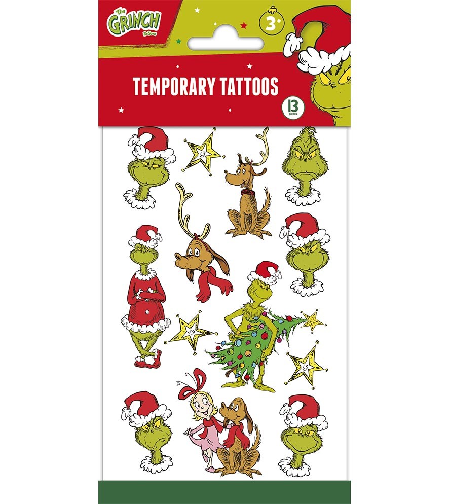 Totum Dr. Seuss The Grinch Christmas Temporary Transfer Tattoos (13 Pieces)