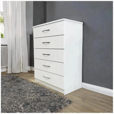 Ready Assembled White Chest Of 5 Drawers Bedroom Furniture Free Delivery UK
