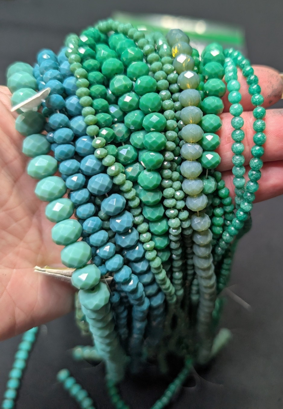 Green Blue Turquoise BEAD LOT 1.5lb+ 41 strands Glass Czech BULK Crystal Stone
