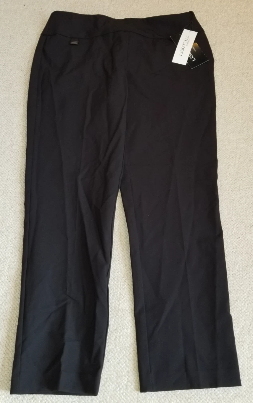 NWT Womens Pants-LISETTE L-MONTREAL-black stretch straight leg pullon Capsule-10