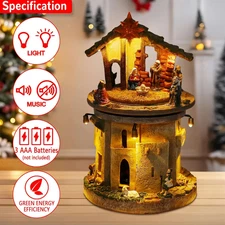 Christmas Nativity Scene with Lights & Music – Animated Rotating Manger Holy Fam