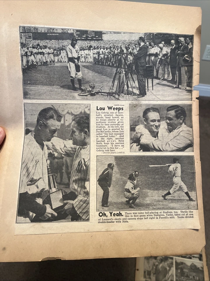 Recortes de periódicos y revistas de béisbol de los Yankees de Nueva York B de colección. Ruth, Gehrig Foto 3 de 4