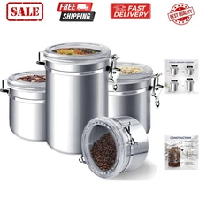 4-Piece Stainless Steel Airtight Food Storage Canister Set with Clear Lid, Co...