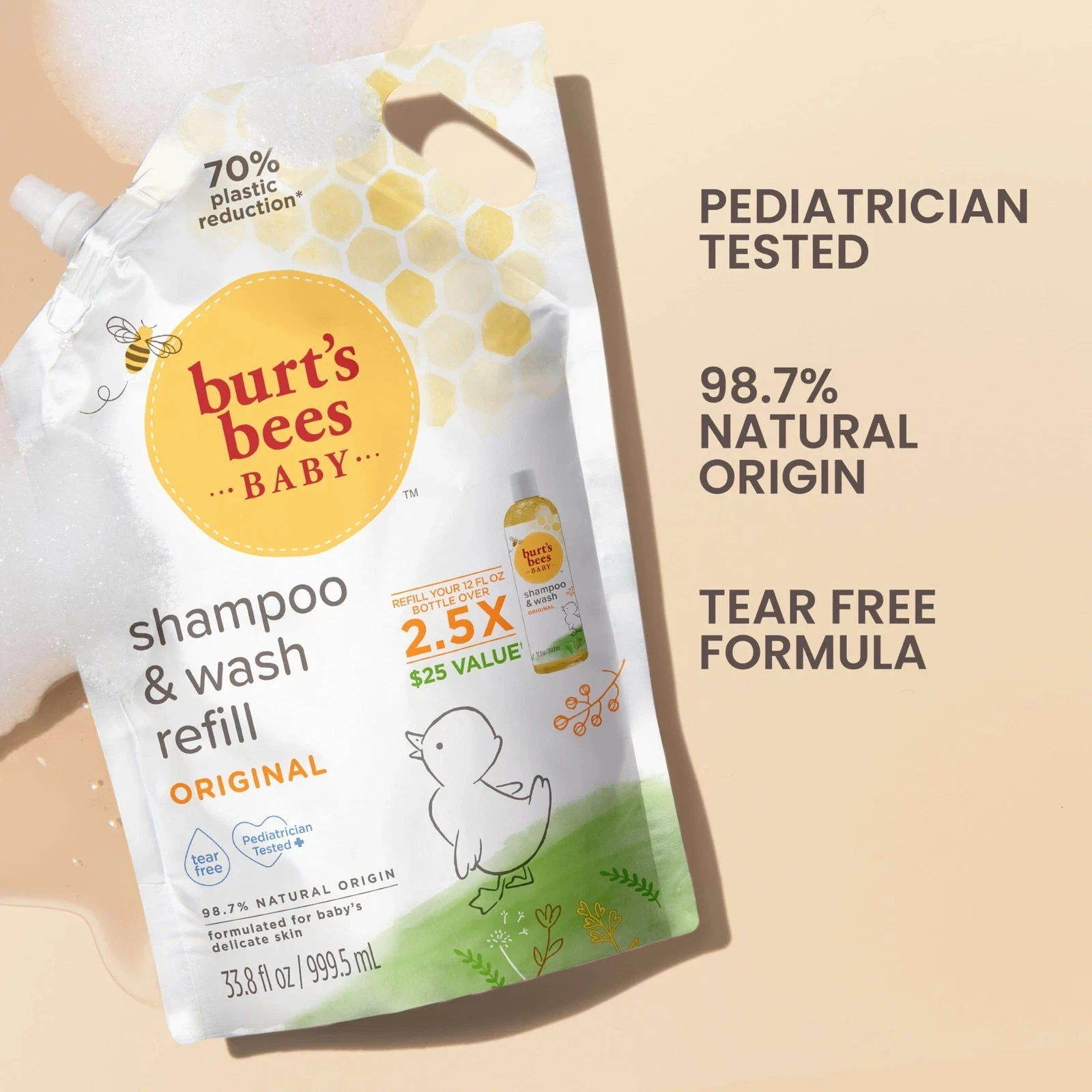 Burt's Bees Baby Shampoo and Wash Refill 33.8 Fl Oz Naturally Gentle Cleanser