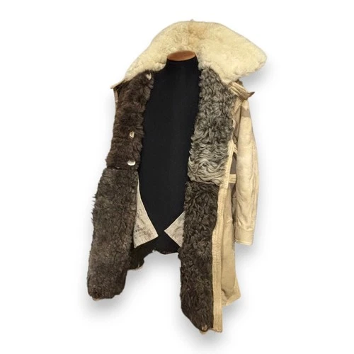 Soviet Army Sheepskin Shearling Coat Heavy Winter Fur Bekesha Jacket Beige L image 7