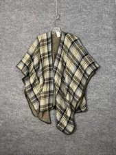 Woolrich Women Plaid Fuzzy Poncho Sweater One Size Reversible Boho Country Ranch