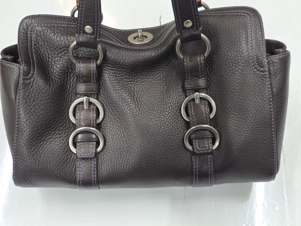 Coach Chelsea Satchel Leather Handbag Brown Silver Authentic - Image 3 of 4