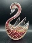Vintage Murano Art Glass Clear/Ruby Bullicante Swan with Gold Dust 9-1/4" Tall