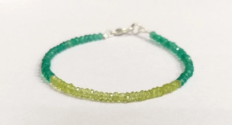 A++ Peridot & Green Onyx Faceted Rondelle Gemstone Beads Handmade Bracelet 6-8'' - Image 2 of 4