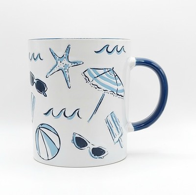 Summer Vibes Coffee Mug 18 Oz Ceramic, Beach House Cup By Prima Design