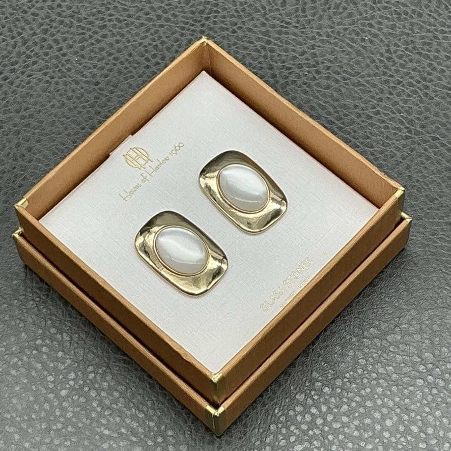 Pendientes House of Harlow 1960 Piedras de Vidrio Sin Níquel Tono Dorado Ovalados Nuevos en Caja Foto 3 de 4