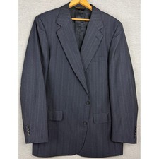 Vintage Bespoke Mens 46L Blazer Navy Blue Pinstripe Sport Coat USA Jacket
