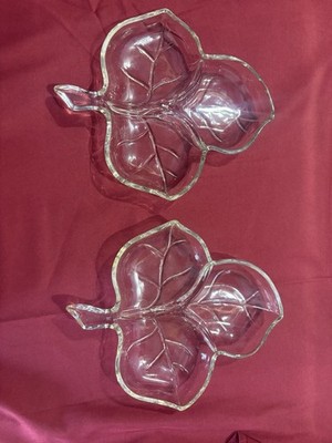 Three Section Glass Leaf Candy Dish