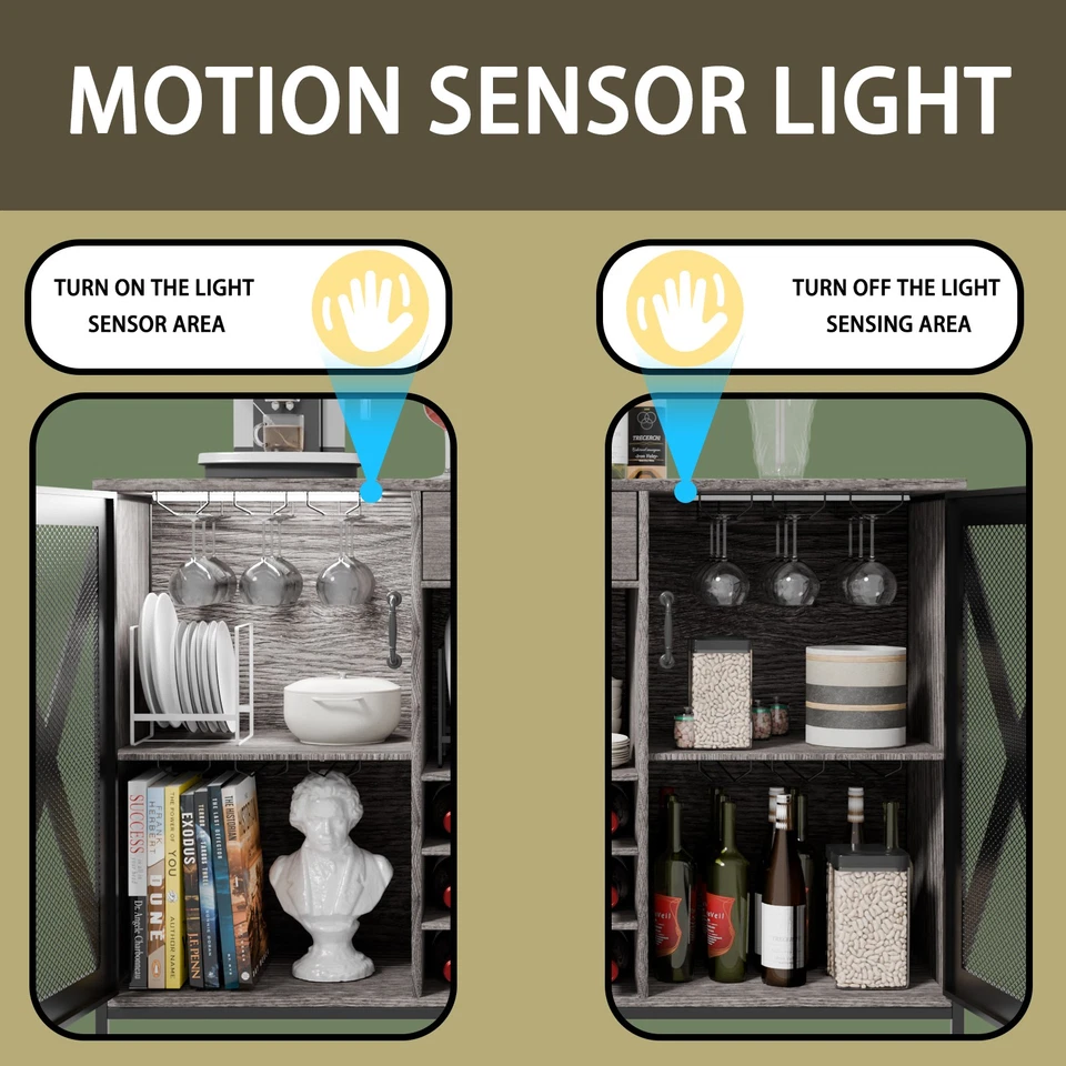 Gabinete de vino de madera gabinete de licor largo con cajón marco de metal exhibición de botellas de vino Foto 4 de 4