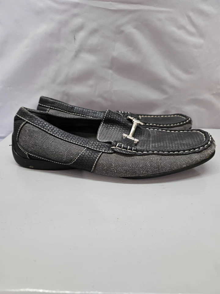 Perry Ellis Horse Bit Mocasines Zapatos Para Hombre 10 Gris Lona/Cuero Negro Foto 4 de 4