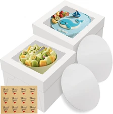 2 Pack Cake Boxes, 12X12X8 Inches Tall Cake Box with Cake Boards, White Bakery B