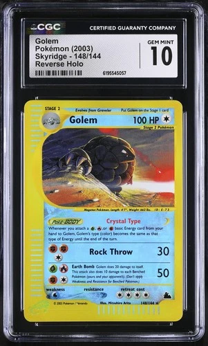 CGC 10 GEM MINT Golem 148/144 Skyridge Reverse Holo Pokemon Card
