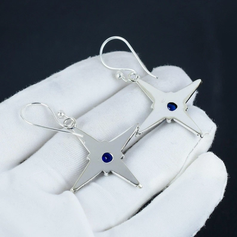 925 Sterling Silver Blue Tanzanite Gemstone Handmade Jewelry Earring Size-1.5" - Image 4 of 4