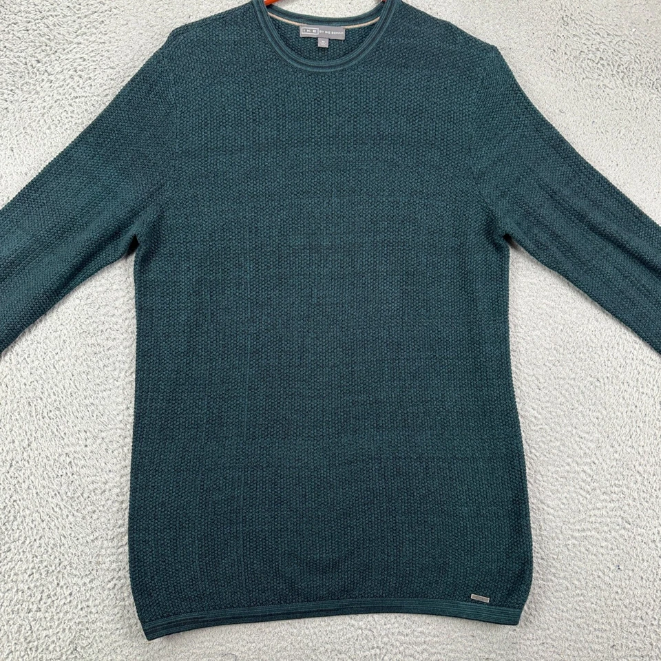 Ike Behar Waffle Knit Crewneck Sweater Men Small Teal Green Pullover Long Sleeve - Image 2 of 4
