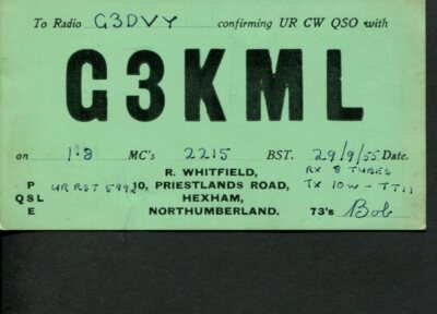1 x QSL Karte Funkgerät G3KML Hexham Northumberland 1955   R559